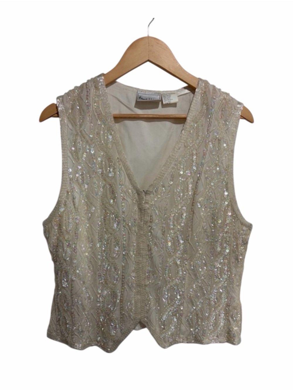Frank Usher Vintage Ivory/Cream Beaded Sequinned Silk Shell Vest with Snaps